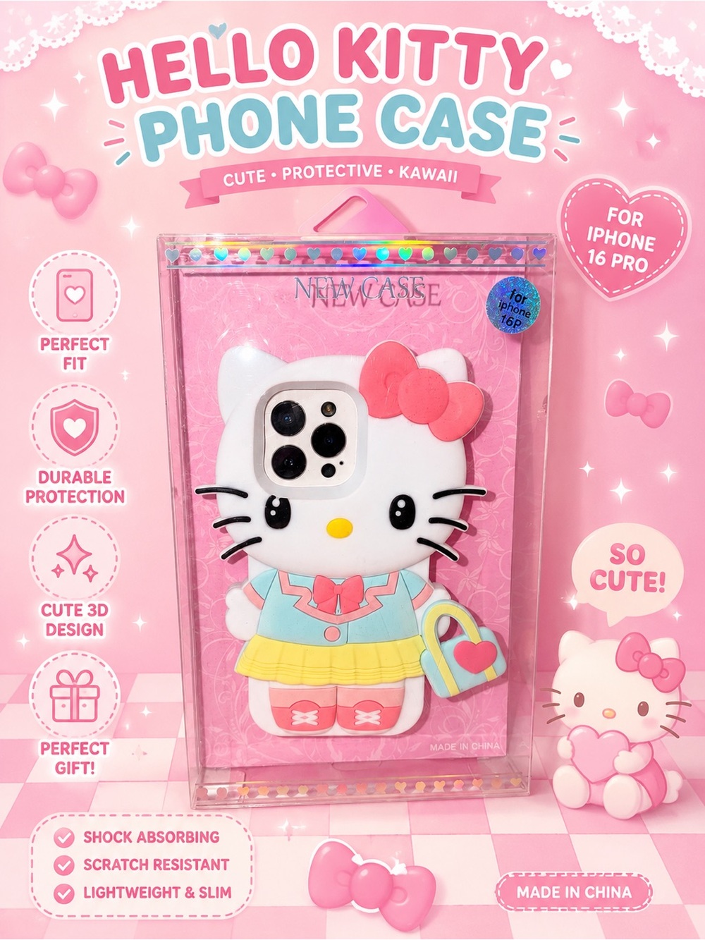 iPhone 16 Pro Max Silicone Hello Kitty case Sanrio shopping bag oversized